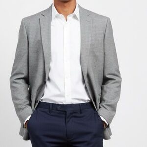 Perry Ellis Portfolio‎ 44L 100 percent Wool Gray tiny Houndstooth Blazer Jacket